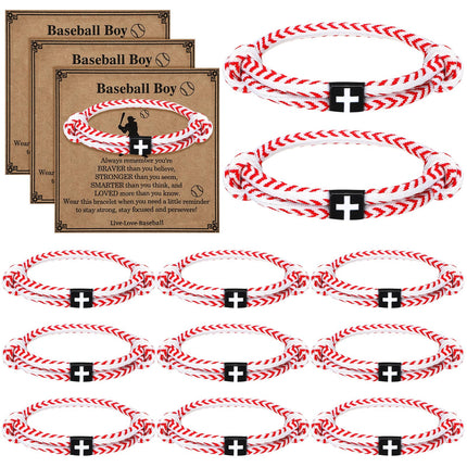 Tondiamo 12 Set Football Basketball Softball Baseball Volleyball Team Gifts Braided Christian Cross Bracelet for Men Women(Baseball)
