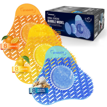 Spargos Urinal Screen Deodorizer, 24 Pack Blue Yellow Orange