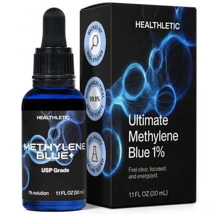 HEALTHLETIC Methylene Blue Drops - USP Pharmaceutical Grade 1% Solution Made in USA - Supports Mental Clarity, Focus & Cellular Energy - 3rd Party Tested with COA - No Formaldehyde (30ml / 1.1 fl.oz)