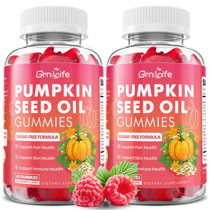 GrnLife 2 Pack Pumpkin Seed Oil Gummies with Saw Palmetto, Organic Pumpkin Seed Oil Supplement, High Pure Extract for Women Men, Raspberry Flavor, 120 Count