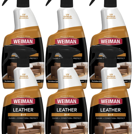 Weiman Leather Cleaner & Conditioner - Cleans, Restores & Protects Leather, UV Protection Prevent Cracking & Fading, For Car Seats, Sofas, Shoes, Bags & All Finished Leather Surfaces, 6 Pack, 22 FL Oz
