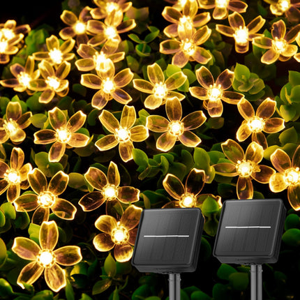 Brightown 2 Pack Total 52FT 120 LED Solar String Lights Flower Outdoor Waterproof Fairy Lights for Garden Yard Fence Patio Christmas Tree Wedding Party Decor, Warm White