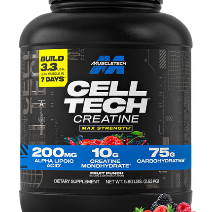 MuscleTech Creatine Monohydrate Powder - Cell-Tech Creatine Powder Post Workout Recovery Drink, Muscle Builder & Musclebuilding Creatine Supplement - Fruit Punch, 6 lbs (56 Serv) - Packaging May Vary