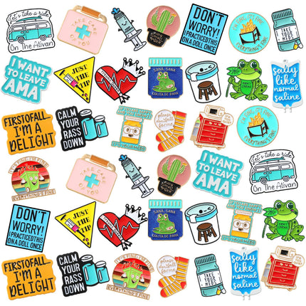 Giegxin 40 Pcs Funny Nurse Enamel Pins Nursing Medical Brooches for Backpacks Cute Novel Lapel Pins Bulk Humorous Nurse Badge Accessories for Paramedic Registered Doctor Healthcare Medical Gift