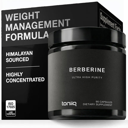 Toniiq Ultra High Strength Berberine HCl from The Himalayas - 100:1 Concentrated Extract - Lab-Tested 97% Berberine HCl - 90 Vegetarian Capsules, 500 mg per Capsule