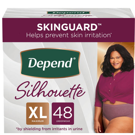 Depend Silhouette Adult Incontinence and Postpartum Underwear for Women, Extra-Large, Maximum Absorbency, Berry, 48 Count (2 Packs of 24), Packaging May Vary