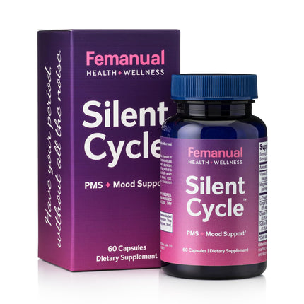 Femanual SilentCycle | PMS + Mood Support Supplement with Chasteberry (Vitex), Saffron, Magnesium, L-Theanine, Vitamin B6, and Ginger - 60 Vegan Capsules