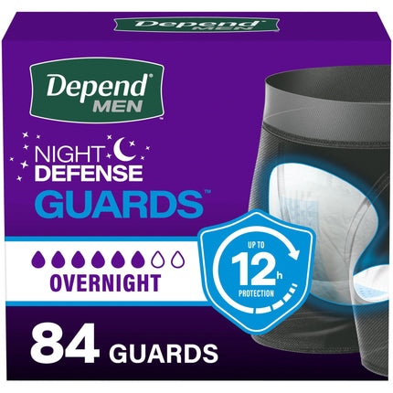Depend Guards Incontinence Pads for Men, Overnight Absorbency, 84 Count, Packaging May Vary