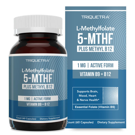 L Methyl Folate 1000 mcg Plus Methyl B12 Cofactor – Active 5-MTHF Form - Supports Mood, Methylation, Cognition – Highly Bioavailable Bioactive Forms of Vitamin B9 & B12 (60 Capsules – 60 Servings)