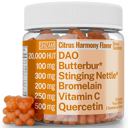 SHIZAM DAO Bromelain Enzyme Gummies with Butterbur Quercetin Stinging Nettle Root Extract, DAO Diamine Oxidase Enzyme, Powder Tincture Tablet Tea Alt Supplement, Leaf 500mg