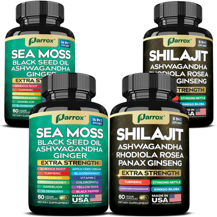 Shilajit & Sea Moss Bundle, Black Seed Oil & Ashwagandha, Vitality, 2 Pack