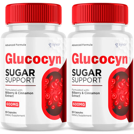 (2 Pack) Glucocyn Capsules, Official Glucocyn Glycogen Supplement Pills with All Natural Ingredients, Advanced Formula Support Pills with Max Strength Premium Vitamins for Women and Men (120 Capsules)
