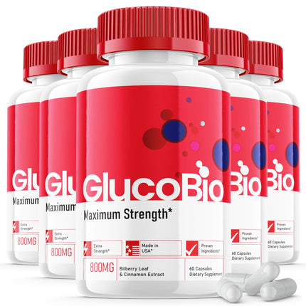 (5 Pack) Glucobio Capsules - Official Formula - Gluco Bio Support Supplement Vitamin, Glucobio Health Wellness Capsules Maximum Strength, Glucobio, Gluco Bio Pills Advanced Support (300 Capsules)