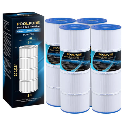 POOLPURE PLFPCC80 Pool Filter Replaces Pentair CCP320, Pleatco PCC80-PAK4, Ultral-A5, Unicel C-7470, R173573, Filbur FC-1976, 178580, 817-0081, Clean and Clear Plus 320, L x OD:20"x 7", 4X80 sq.ft.