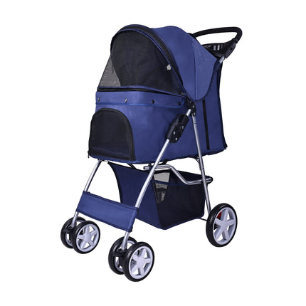 Elevon Pet Stroller, 4 Wheels Multifunction Dog Cat Stroller, Folding Portable Travel Stroller with Detachable Carrier, Suitable for Medium Small Dogs Cats, Blue