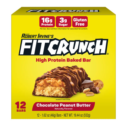 FitCrunch 16g High Protein Baked Bar, Chocolate Peanut Butter, 12 Ct
