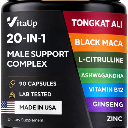 VitaUp Tongkat Ali 20 in 1 - USA Made Advanced Complex with Tongkat Ali, Black Maca Root, Zinc, Vitamin B12, Astragalus for Normal Energy Support - 90 Vegan Caps