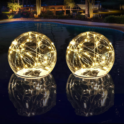 LENONE Floating Pool Lights Solar Powered, 6.5 Inch Warm White Light Up Solar Pool Lights That Float, Updated Waterproof Floating Pool Balls for Patio Party Decor(2 Piece)