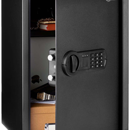 Amazon Basics Steel Home Security Safe Box with Electronic Keypad Lock for Documents, Jewelry, Valuables, 1.8 Cubic Feet, Black, 13.8"W x 13"D x 19.7"H
