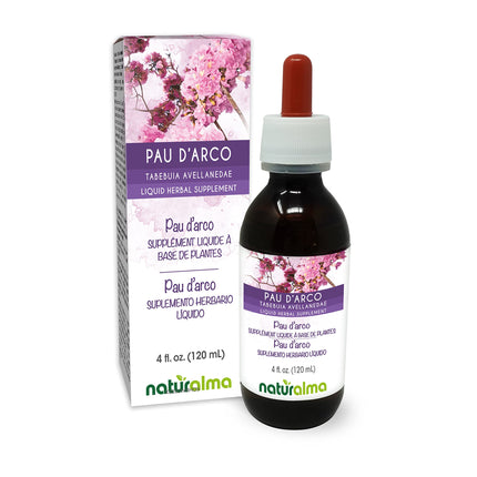 Naturalma PAU d'arco or Lapacho (Tabebuia avellanedae or Tecoma curialis) bark Alcohol-Free Tincture - 4 fl oz Liquid Extract in Drops - Herbal Supplement - Vegan