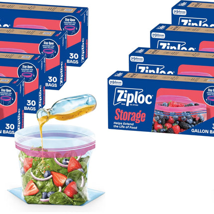 Ziploc Gallon Food Storage Bags, 120ct Total, Stand-Up Bottom, Easy to Fill (Pack of 2)