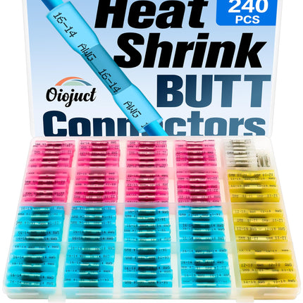 Heat Shrink Butt Connectors Kit - Waterproof Electrical Splice Crimp Terminal for Automotive Wiring - Marine Grade Heat Shrink Wire Connectors Set (240Pcs)