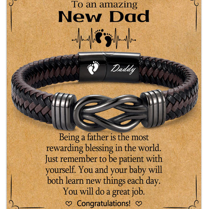 WIKHIA New Dad Gifts for Men, First Time Parents Gift Dad to Be Gift for Father's Day Birthday Christmas, Leather Bangle Bracelet for Daddy Him Husband