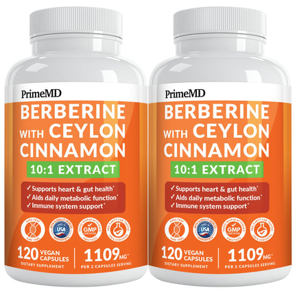 21-in-1 Berberine Supplement with Ceylon Cinnamon Capsules - Dihydroberberine with Chromium, Bitter Melon & Green Tea Extract - Berberine with Ceylon Cinnamon for Energy Support (120 Ct) (Pack of 2)