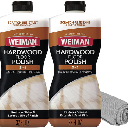 Weiman Wood Floor Polish and Restorer 32 Oz 3PC Bundle - High-Traffic Hardwood Floor, Natural Shine, Removes Scratches, Leaves Protective Layer