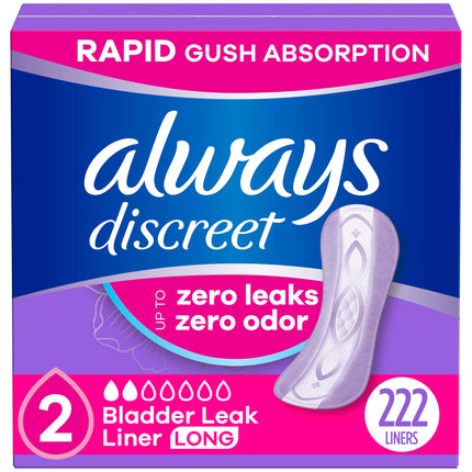 Always Discreet 2-Drop Liners, 2, Very Light, Long Length, 222 CT