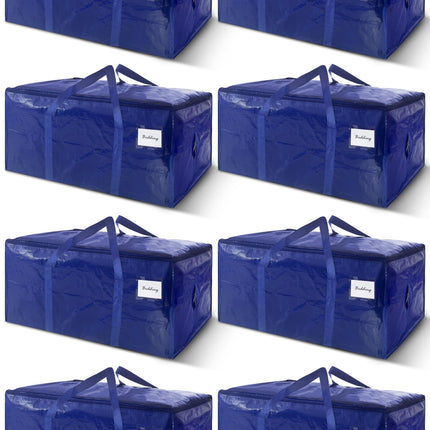 8 Pack Extra Heavy Duty Large Moving Bags with Strong Zipper & Carrying Handles, Sturdy Clothes Storage Bags Totes Bins, Packing Bag Move Boxes College Moving Supplies, Dark Blue - 24 gal