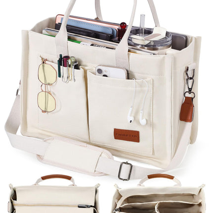 FIORETTO Canvas Tote Bag for Women with Zipper Closure & Individual Compartments for Work College for Teacher & Nurse XL
