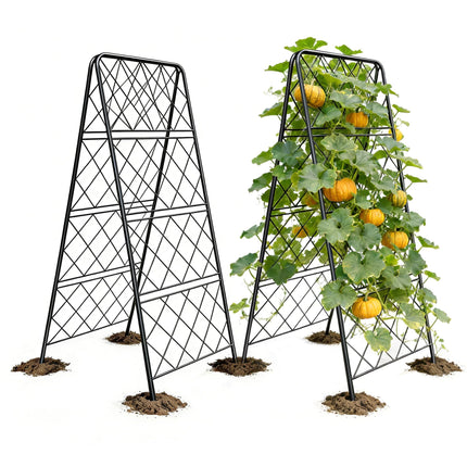 50"x17" Heavy Duty Metal Garden Trellis - Rust-Proof A-Frame Cucumber Trellis with High-Density Rhombus SteelGrats for Climbing Plants, Tomatoes & Raised Beds, Outdoor Use (2 Pack)