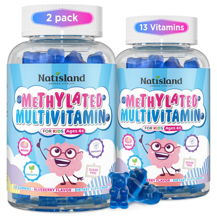 Kids Methylated Multivitamin - Chewable Multivitamin for Kids & Teens 4+, With L Methylfolate, Vegan Omega-3, Zinc, Probiotics & Elderberry, Immune Support, Brain Health, MTHFR Supplement, 2PC