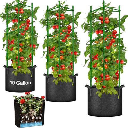 Moirsunt Tomato Cages with 10 Gallon Grow Bags, 48 Inches Tomato Planter