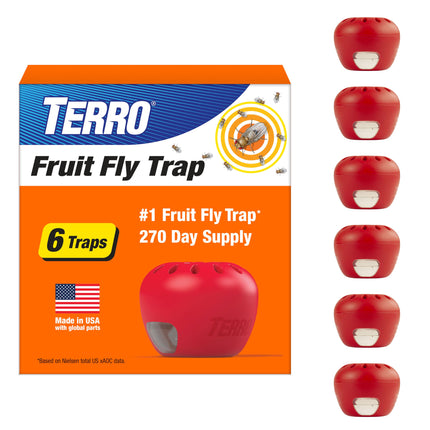 TERRO Fruit Fly Trap, 6-Pack Indoor Fly Traps with 270 Days Lure Supply