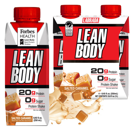 Lean Body Ready-to-Drink Salted Caramel Protein Shake, 40g Protein, Whey Blend, 0 Sugar, Gluten Free, 22 Vitamins & Minerals, 17 Fl Oz (Pack of 12)