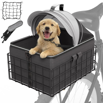 YEEGO DIRECT Dog Bike Basket for Rear Rack, 2-in-1 Pet Carrier & Cargo Basket, Detachable Dog Carrier for Bicycle with Safety Leash, Fits Small Medium Dogs Cats up to 25 LBS, Basket Patented Design