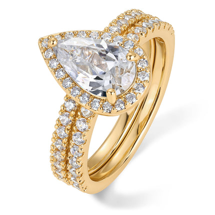PAVOI 14K Yellow Gold Plated 1.7CT Pear CZ Eternity Engagement Ring Wedding