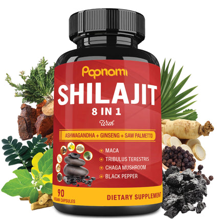 Papnami Shilajit Himalayan Capsules - 3 Month Supply - Combined Ashwagandha, Ginseng, Saw Palmetto, Maca, Tribulus, Chaga, Black Pepper