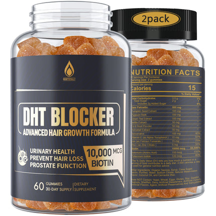 EnvyDeal DHT Blocker Gummies Hair Growth Supplement, Super Potency Saw Palmetto & Biotin 10000 mcg for Women & Men, Plus 12 Proprietary Blend - Prevent Hair Loss, Blocking DHT Receptors, 2Pc/120ct