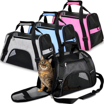 Sweetude 4 Pcs Cat Carrier Soft-Sided Pet Carrying Bag for Cat Under 13 Lbs, 16.9 x 11x 7.5 Inch, Portable Foldable Comfortable Bag for Small Pet Travel(Black, Gray, Pink, Blue)