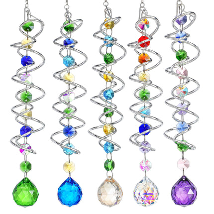 H&D HYALINE & DORA 5 Pack Sun Catchers Crystal Suncatchers for Windows Hanging Gazing Ball Spiral Tail Wind Spinners for Yard and Garden Indoor Home Decor
