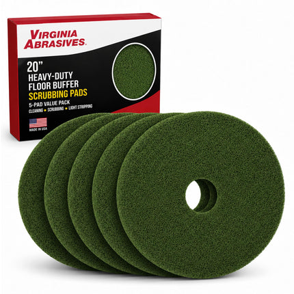 Green Floor Maintenance Pads, Deep Cleaning & Light Stripping, 20", 5-Pack