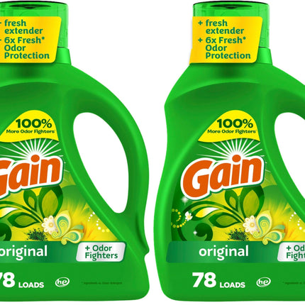 Gain Liquid Laundry Detergent, Original Scent | 78 Loads | 113 fl oz | HE Compatible | Pack of 2