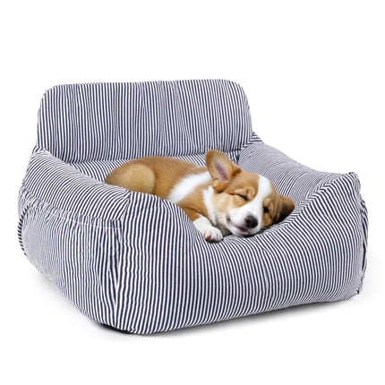 Daitore Dog Car Seat for Small Dogs, Pet Booster Seat with Clip-On Safety Leash and Storage Pockets, Washable Travel Dog Car Bed for Puppy (Blue White)