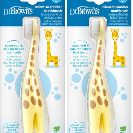 Dr. Brown's Infant-to-Toddler Training Toothbrush, Soft for Baby's First Teeth, Giraffe, 0-3 Years (Pack of 2)