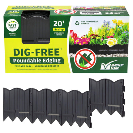 Master Mark Dig-Free Poundable Pound-In Landscape Edging, Garden Edging Border, Decorative Scallop Plastic Lawn Edging, 20 ft Coverage