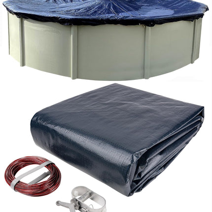 Winter Block 15’ ft. Round Pool Winter Cover for Above Ground Pools - 8-Year Warranty, Cold and UV Resistant, Weatherproof and Durable, Winch & Cable Included