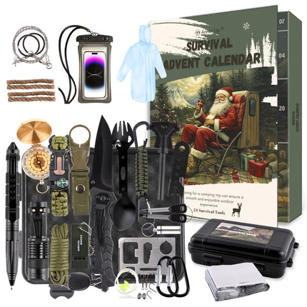 Survival Kit Advent Calendar 2026 - Xmas Gift Men 24 Days with Storage Box